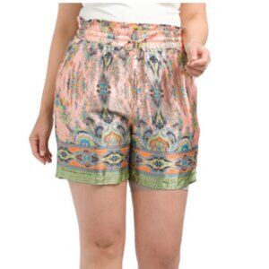 Satin Peach Printed Drawstring Shorts 1X
